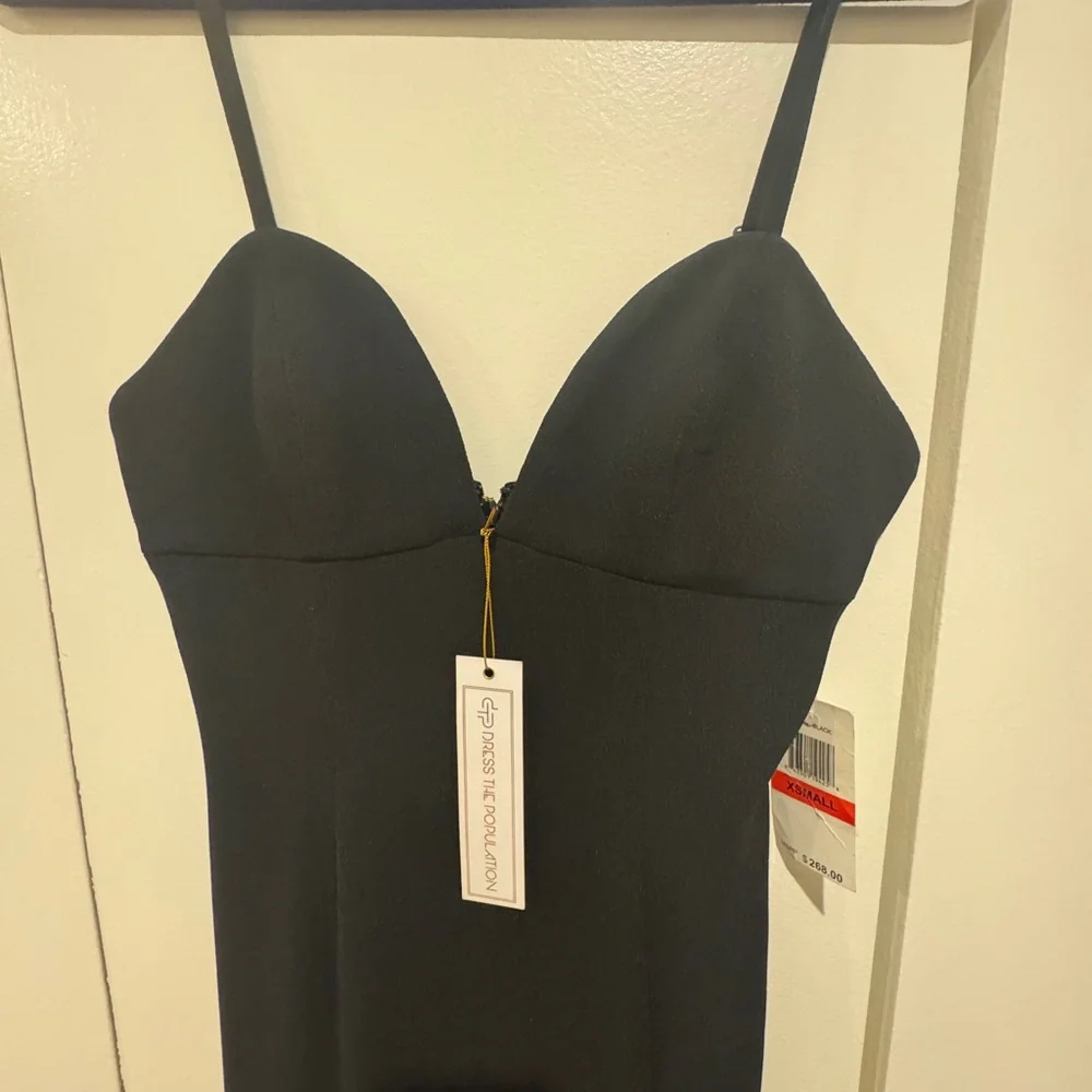 NWT Dress the Population Black Alejandra Plunge Gown XS